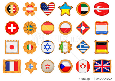 Set homemade cookie with flag country world in tasty biscuit Set homemade cookie with flag country world in tasty biscuit 104272352