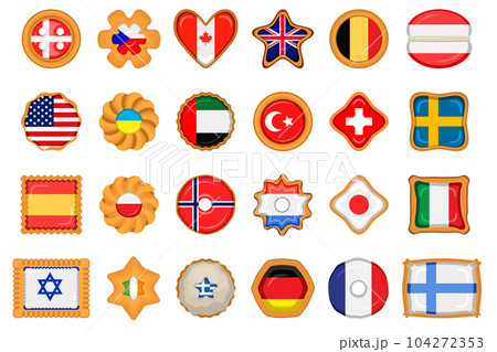 Set homemade cookie with flag country world in tasty biscuit 104272353