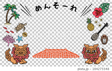 Okinawa illustration frame mensore hand-drawn line drawing 104273348