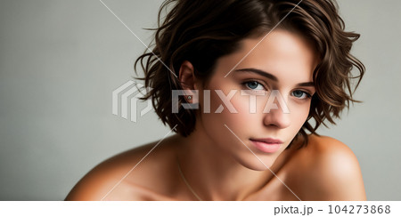 Portrait of a beautiful nude brunette girl with...のイラスト素材 [104273868