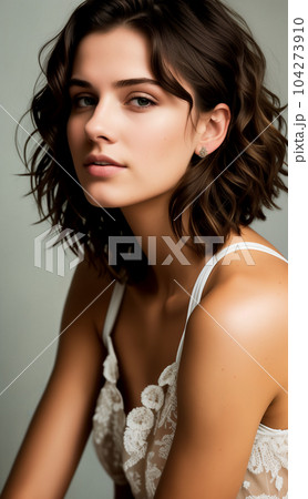 Young Beautiful Brunette Girl Short Hair Stock Photo 1802592484