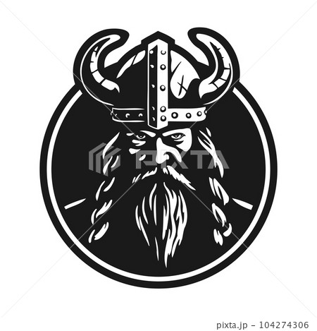 Viking warrior in a helmet with horns on a dark background. Vector illustration. Viking warrior in a helmet with horns on a dark background. Vector illustration. 104274306