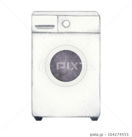 Laundry illustration. Washing machine. Watercolor on a white background. Hand drawn. For postcards 104274553