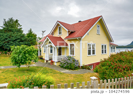 Luxury residential house at waterfront on Pacific ocean bay Luxury residential house at waterfront on Pacific ocean bay 104274596