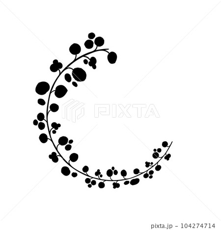 ボタニカルフレーム - 植物のシンプルな飾り枠（片側・ハーフ・三日月形） 104274714