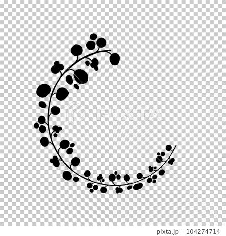 ボタニカルフレーム - 植物のシンプルな飾り枠（片側・ハーフ・三日月形） 104274714