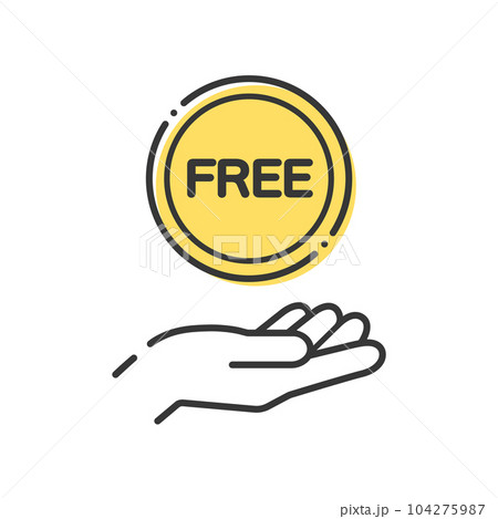 FREEの文字が入ったシンプルなコインと人の手のアイコン素材 - 無料･サンプルのイメージ素材 104275987