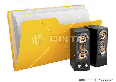 Computer folder icon with loudspeakers, 3D rendering Computer folder icon with loudspeakers, 3D rendering 104276737