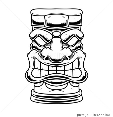 Illustration of Tiki tribal wooden mask. Design element for logo, emblem, sign, poster, card, banner. Vector illustration Illustration of Tiki tribal wooden mask. Design element for logo, emblem, sign, poster, card, banner. Vector illustration 104277108