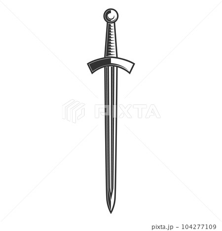 Illustration of medieval knight sword. Design element for poster, card, banner, sign. Vector illustration Illustration of medieval knight sword. Design element for poster, card, banner, sign. Vector illustration 104277109