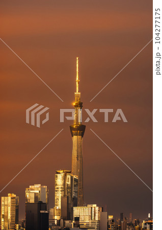 夕陽に輝く東京スカイツリー 104277175