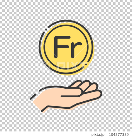 Frの文字が入ったシンプルなコインと人の手のアイコン- スイスなどのお金・フランのイメージ Frの文字が入ったシンプルなコインと人の手のアイコン- スイスなどのお金・フランのイメージ 104277389