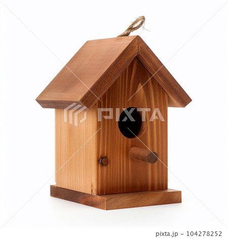 Birdhouse, wooden house for birds, isolated on white close-up 104278252