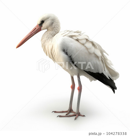 White Stork, Ciconia, beautiful white black bird with long beak, isolated on white close up White Stork, Ciconia, beautiful white black bird with long beak, isolated on white close up 104278338
