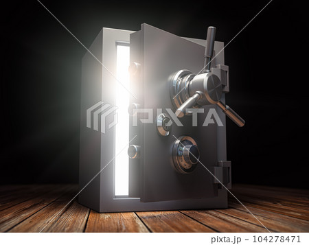 Bank safe. Ray of light shining through an opened safe box. Bank safe. Ray of light shining through an opened safe box. 104278471