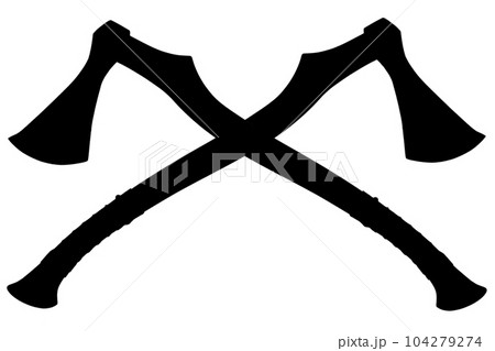 Crossed axes emblem. Crossed axes silhouette. 104279274