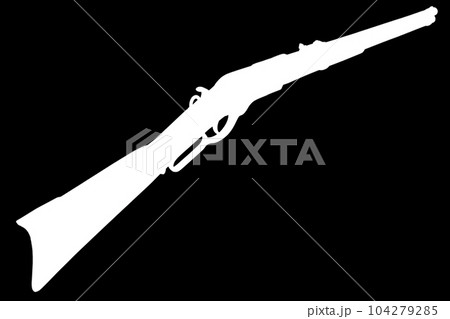 Old west period .44-40 Winchester lever-action repeating rifle M1866 white silhouette on black background 104279285