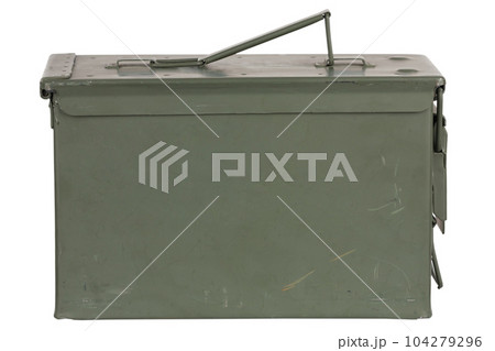 US army green metal ammo can for gun cartridges. 104279296