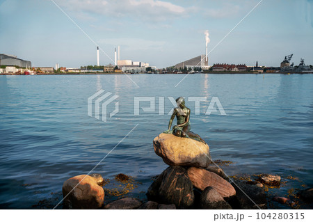 Famous Mermaid statue in Copenhagen  - old statue of 1913 year. 104280315