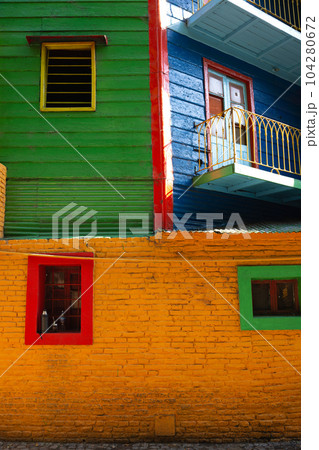 beautiful bright colorful and authentic facades of houses in the La Boca area of Buenos Aires 104280672