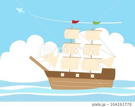 海の上に浮かぶ帆船のイラスト 104281778