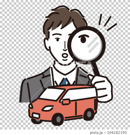 businessman with car and magnifying glass businessman with car and magnifying glass 104282193