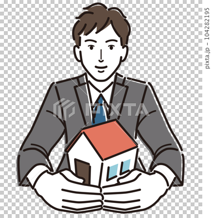 Image of a businessman who protects the house Image of a businessman who protects the house 104282195