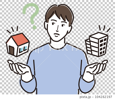 戸建とマンションを思い浮かべる男性 戸建とマンションを思い浮かべる男性 104282197