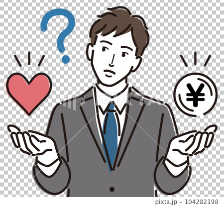 お金と心のバランスに悩むビジネスマン お金と心のバランスに悩むビジネスマン 104282198