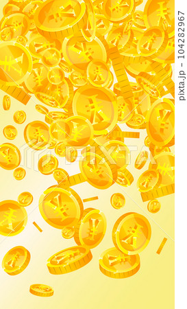 Chinese yuan coins falling. Scattered gold CNY coins. China money. Great business success concept. Vector illustration. 104282967