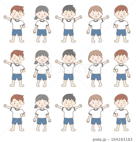 体操服の子供たち　全身　素足　裸足　バリエーション 104283183