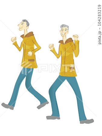 歩いている笑顔のシニア人物 男性 歩いている笑顔のシニア人物 男性 104283219