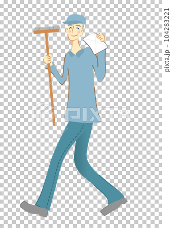 Senior man with a smile of a cleaning worker who cleans 104283221