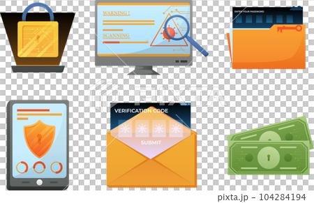 Digital data protection design element set. Cyber security illustration set. Cloud computing network safety concept. 104284194