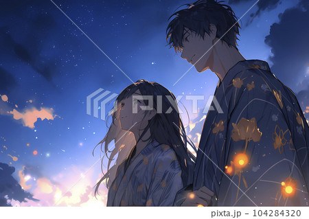 夜空を見上げるカップル（Generative AI） 104284320