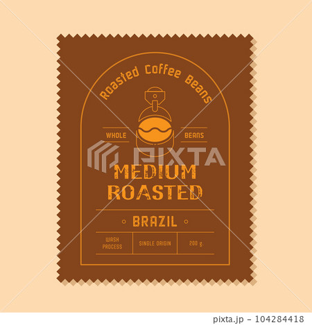 medium roasted coffee label with roaster machine icon medium roasted coffee label with roaster machine icon 104284418