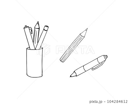 Pen case, pencil and pen, hand drawan vector illustration Pen case, pencil and pen, hand drawan vector illustration 104284612