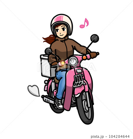小型バイクで短距離ツーリングをする女性のイラスト 104284644