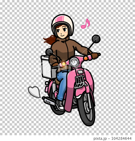 小型バイクで短距離ツーリングをする女性のイラスト 104284644