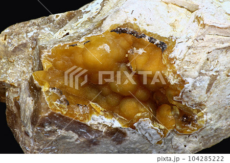 Nodular sintered chalcedony of deep yellow color in flint rock 104285222