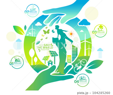 Ecology.Green cities help the world with eco-friendly concept ideas.vector illustration	 104285260