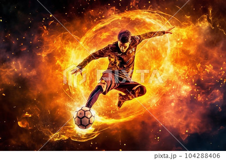 サッカー選手と光のエフェクト AI生成画像 AI画像のイラスト素材
