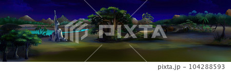 Big green tree in the African savannah at night 104288593