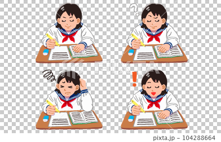 穿著水手服學習的女學生插畫 穿著水手服學習的女學生插畫 104288664