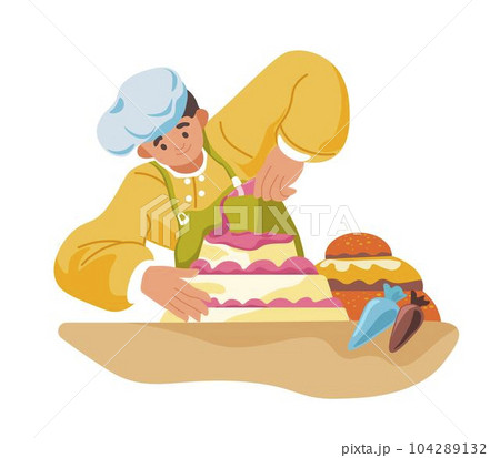 Cook preparing cake, bakery or restaurant vector Cook preparing cake, bakery or restaurant vector 104289132