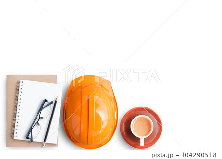 Top view with blank notebook and coffee Top view with blank notebook and coffee 104290518