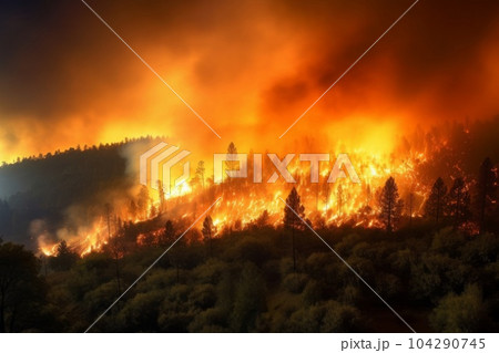 山火事と煙　AI生成画像　AI画像 104290745