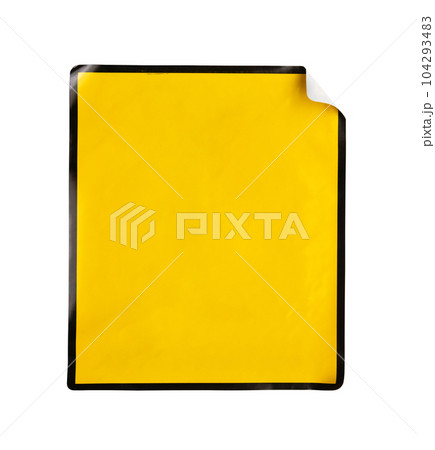 Blank warning sign yellow color with black frame sticker isolated on white background Blank warning sign yellow color with black frame sticker isolated on white background 104293483