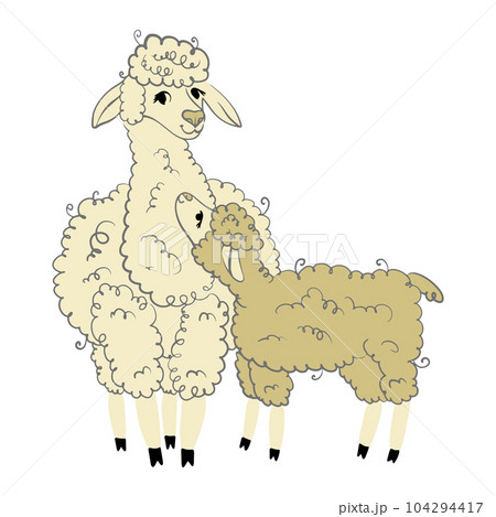 Llama Mama. Cute fluffy alpacas. Funny smiling cozy animals. Cartoon character vector doodle illustration. 104294417