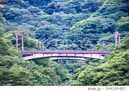 碓氷峠のめがね橋から見る信越本線新線跡 碓氷峠のめがね橋から見る信越本線新線跡 104295401
